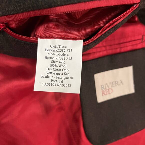 Riviera Red Blazer Size 42R Elbow Patches Wool Houndstooth Boston - Picture 5 of 11